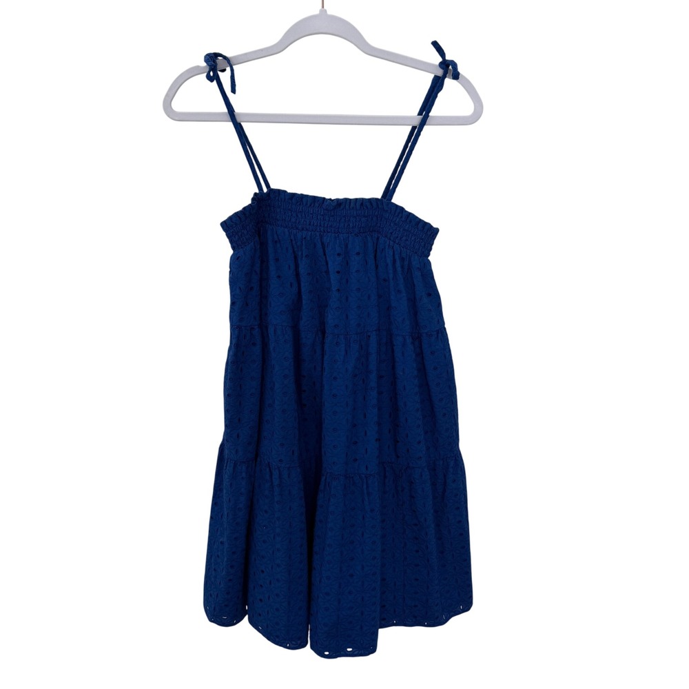 NEW Crown and Ivy‎ Cabana Royal Blue Eyelet Tie Straps Mini Dress Large NWT